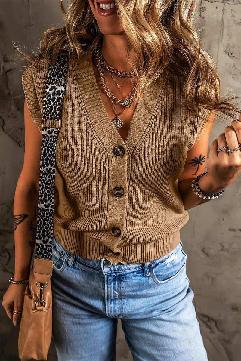 V-Neck Buttoned Front Sweater Vest