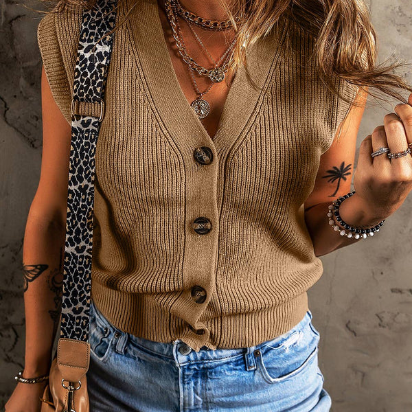 V-Neck Buttoned Front Sweater Vest