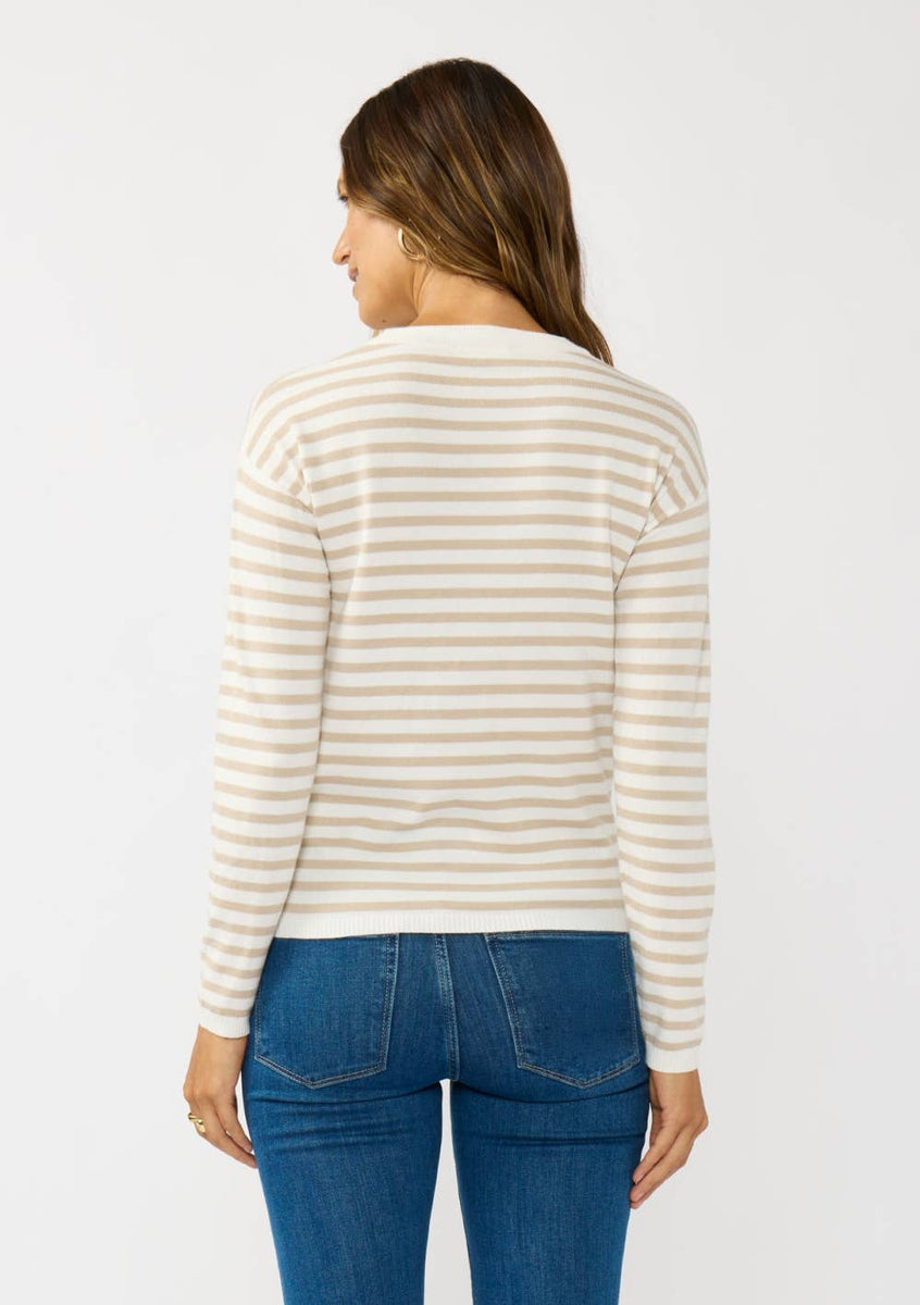 Horizontal Stripe Front Knot Pullover Sweater