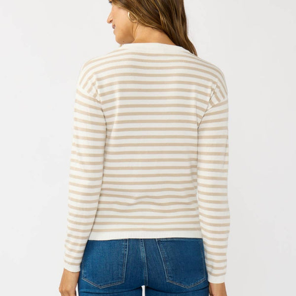 Horizontal Stripe Front Knot Pullover Sweater
