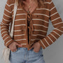 V-Neck Tie Front Striped Knit Cardigan Sweater