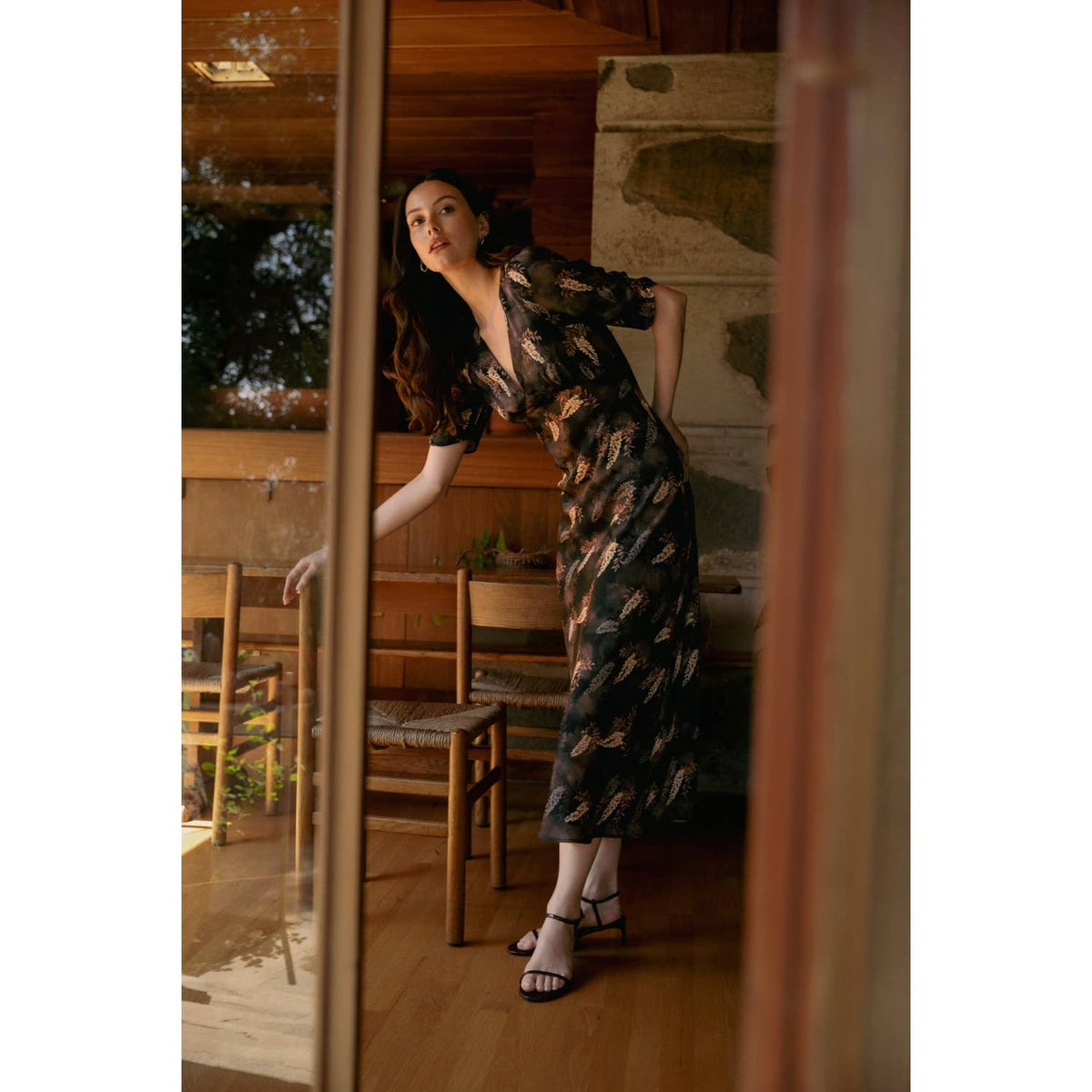 Leaf Print Satin Dress
