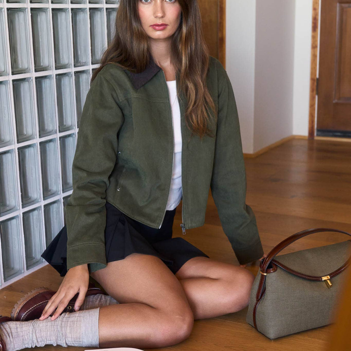 Corduroy Collar Zip-up Jacket