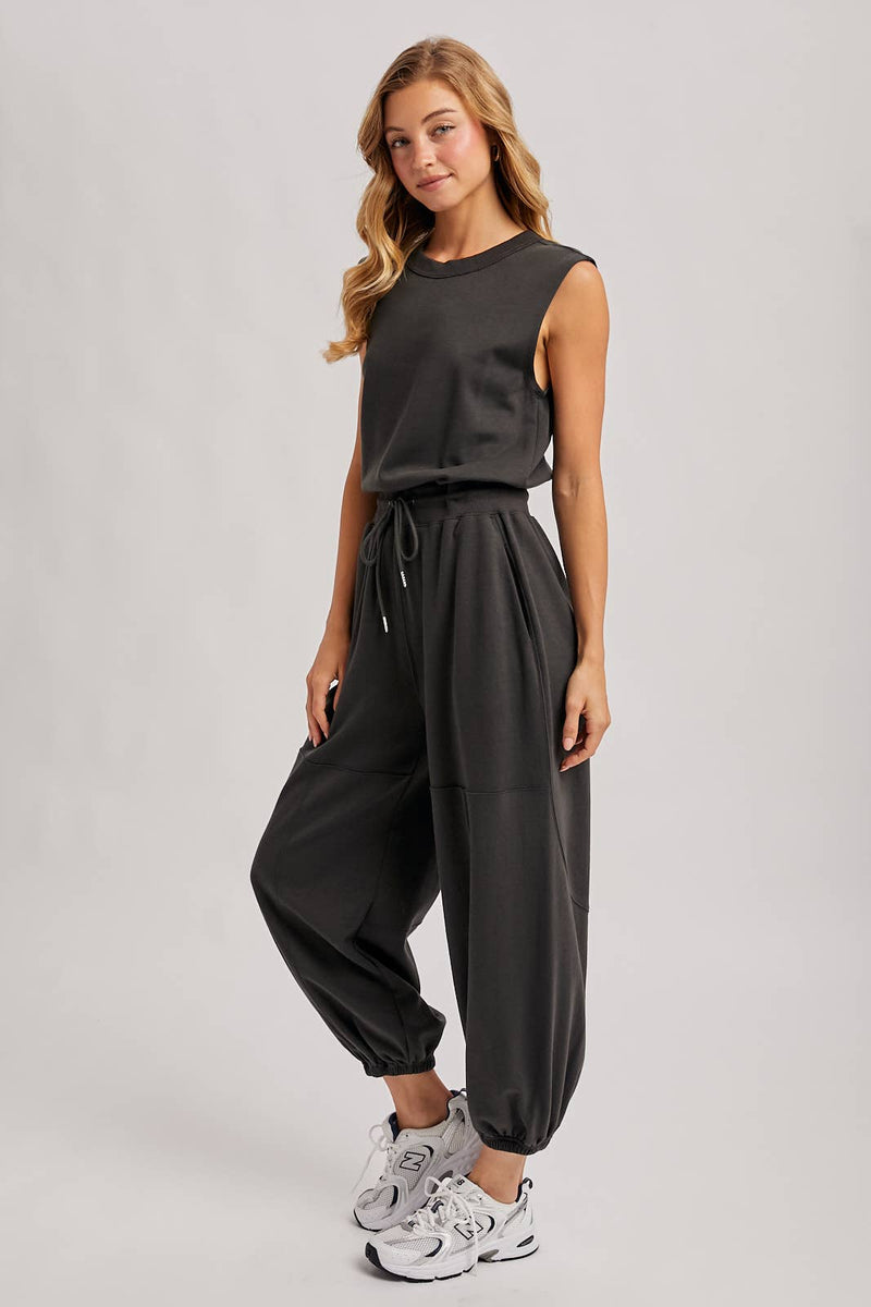 Drawstring Waist Sleeveless Active Jumpsuit