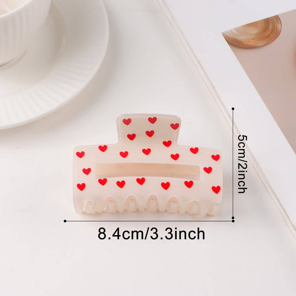 Valentine Heart Print Shark Hair Claw Clip for Women