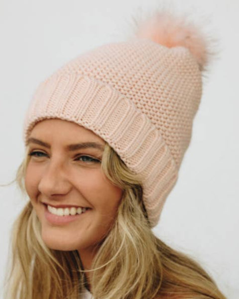 Sherpa Lined Pom Beanie Hat - womens accessories