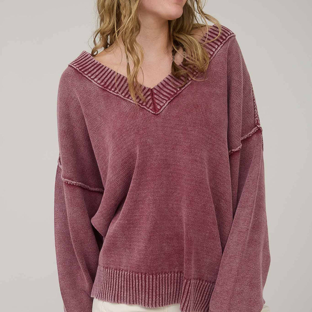 Mineral Washed V-Neck Sweater