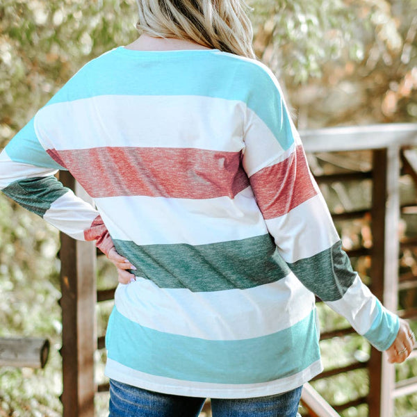 Striped Color Block Long Sleeve-Curvy