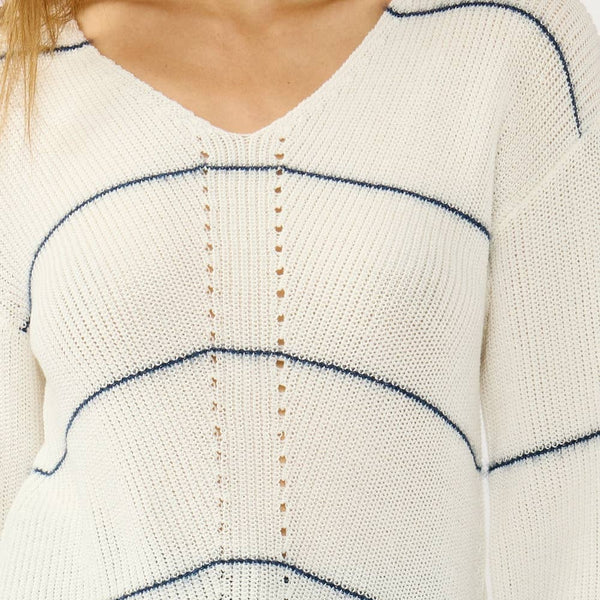 V-Neck Fuzzy Stripe Sweater