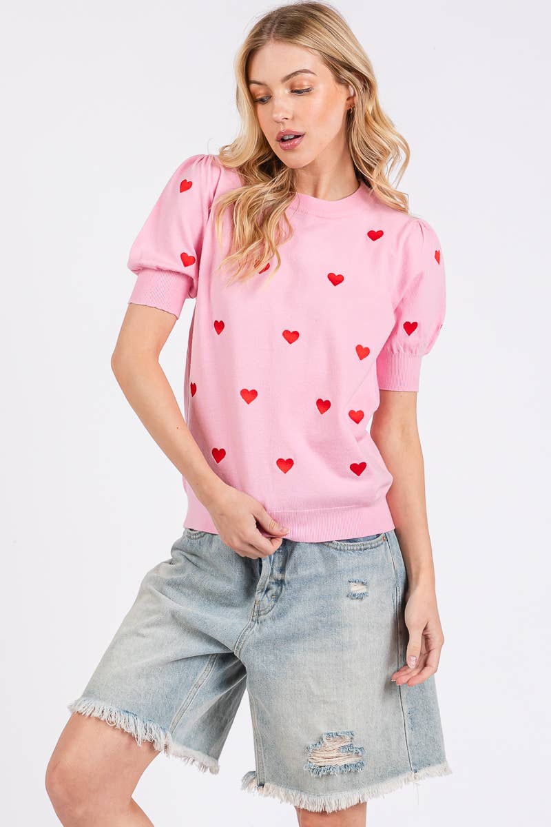 VALENTINES HEART SWEATER SHORT SLEEVE TOP