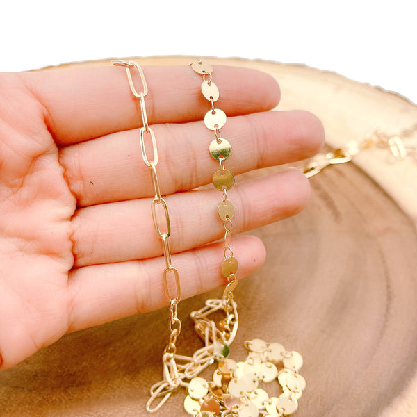 Beads Creation - Gold Paperclip Chain, Disc Link Chain by Foot, CH006/108M
