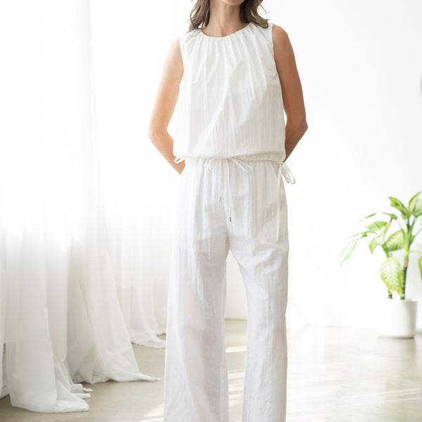 Elastic Waist Wide-Leg Linen Pants
