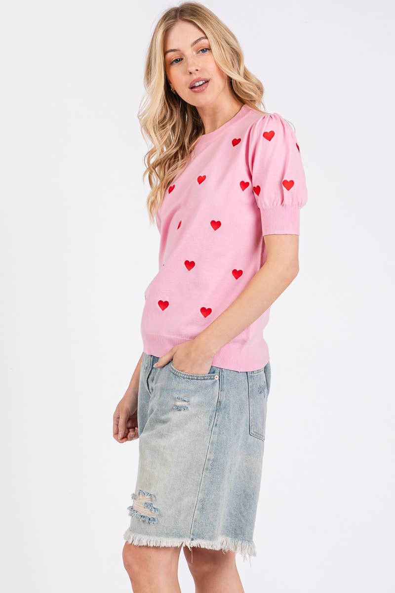 VALENTINES HEART SWEATER SHORT SLEEVE TOP