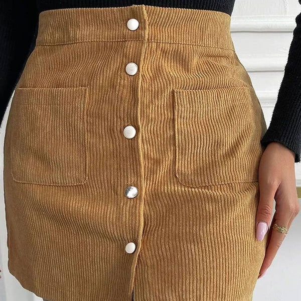 Corduroy Button Pockets Skirt