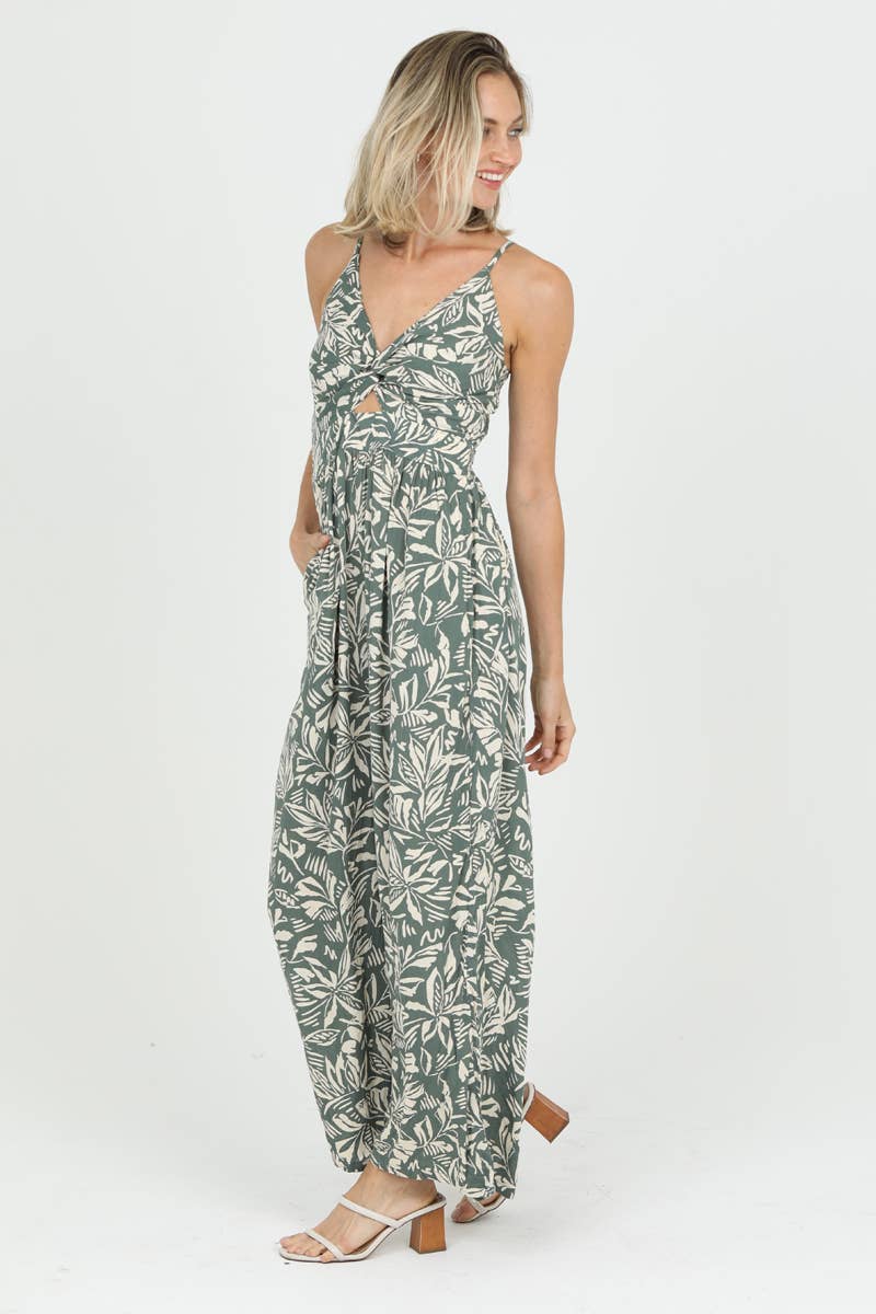 Renee V-Neck Twisted Front Cut-Out Jumpsuit