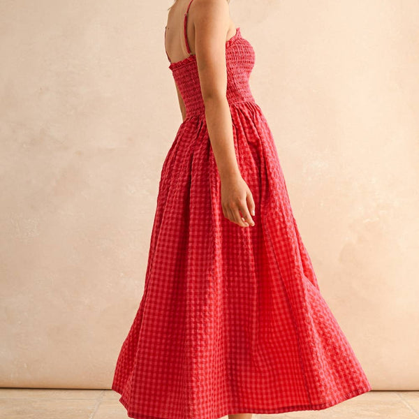 Gingham Print Long Dress