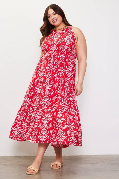 Printed Halter Neck Maxi Trepeze Dress- Curvy