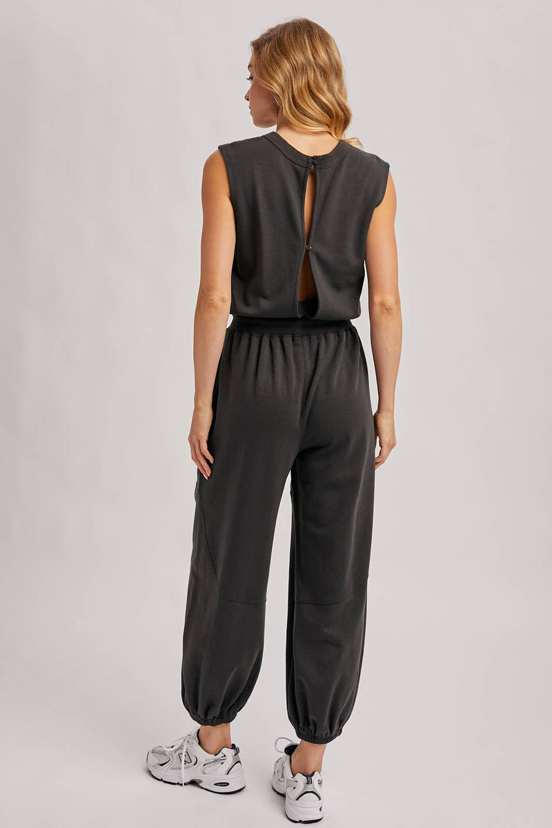 Drawstring Waist Sleeveless Active Jumpsuit