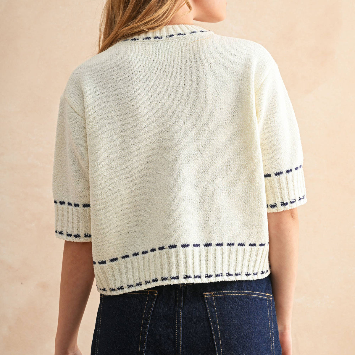 Stich Effect Detail Short Sleeve Sweater