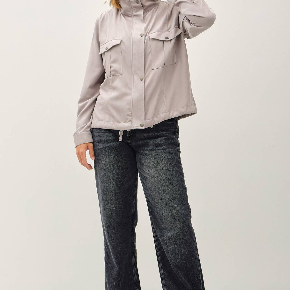 Cropped Utility Zipper Safari Jacket-Curvy
