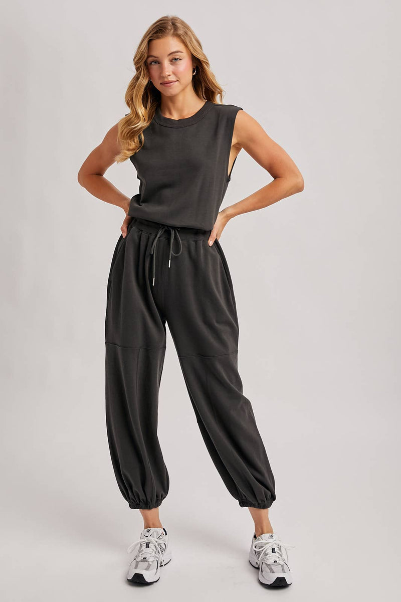 Drawstring Waist Sleeveless Active Jumpsuit