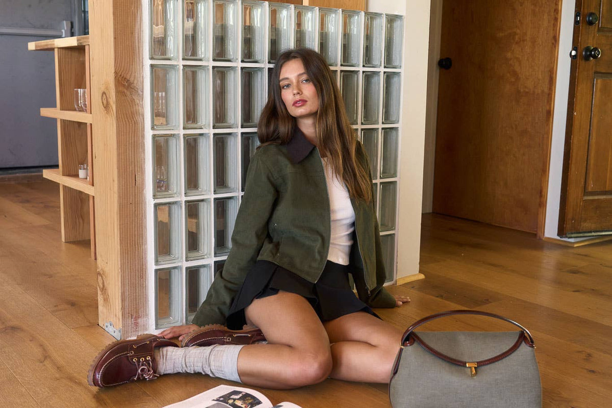 Corduroy Collar Zip-up Jacket