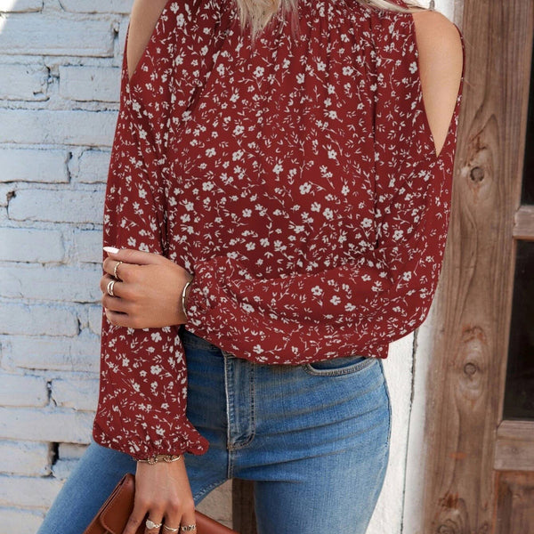 Floral Long-Sleeved Ruffled Blouse