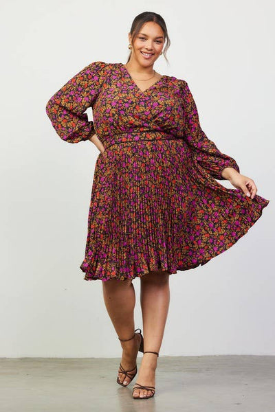 Printed Overlap Dress- Curvy