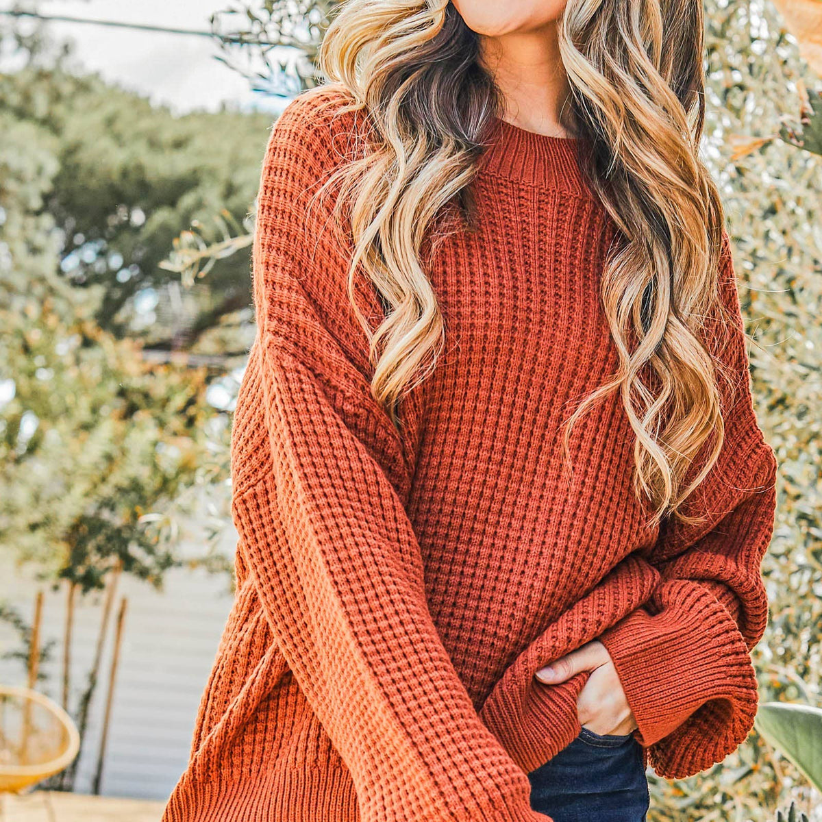 Cozy and Soft Waffle Basic Pullover Sweater- Curvy