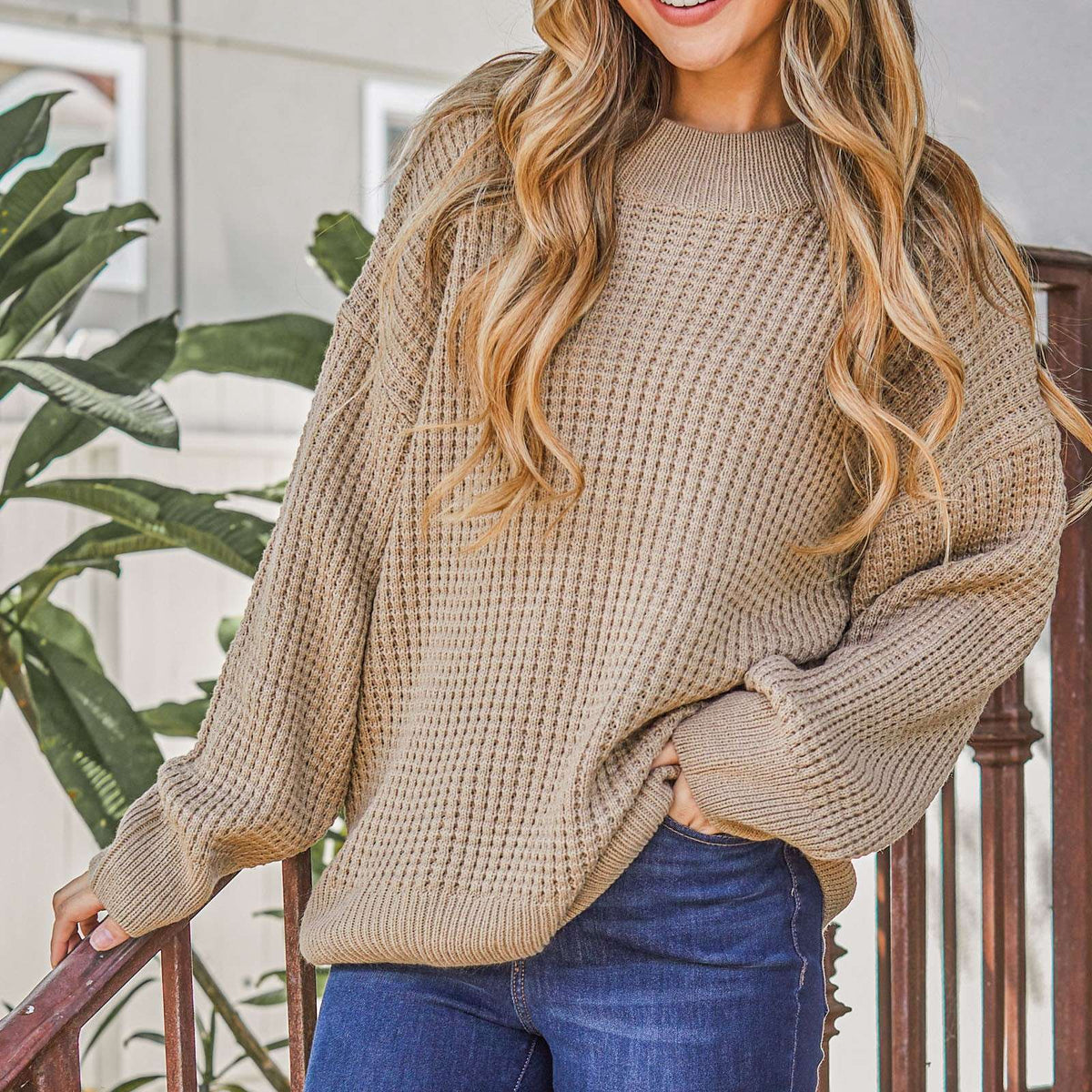 Cozy and Soft Waffle Basic Pullover Sweater