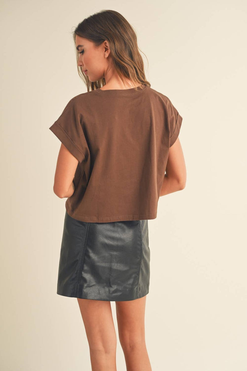 Round Neck Cuffed Sleeve