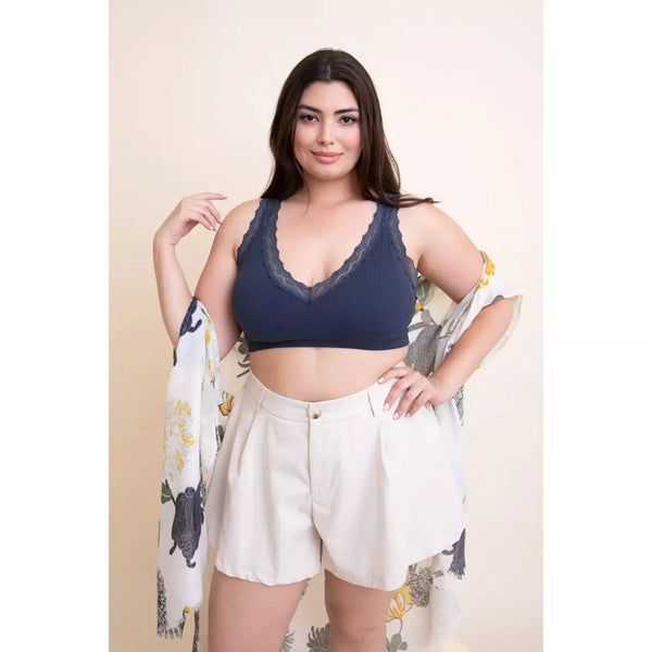 Lace trim padded bralette - Womens Plus size clothing