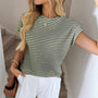 Striped Knit Short Sleeve Pullover Sweater Top