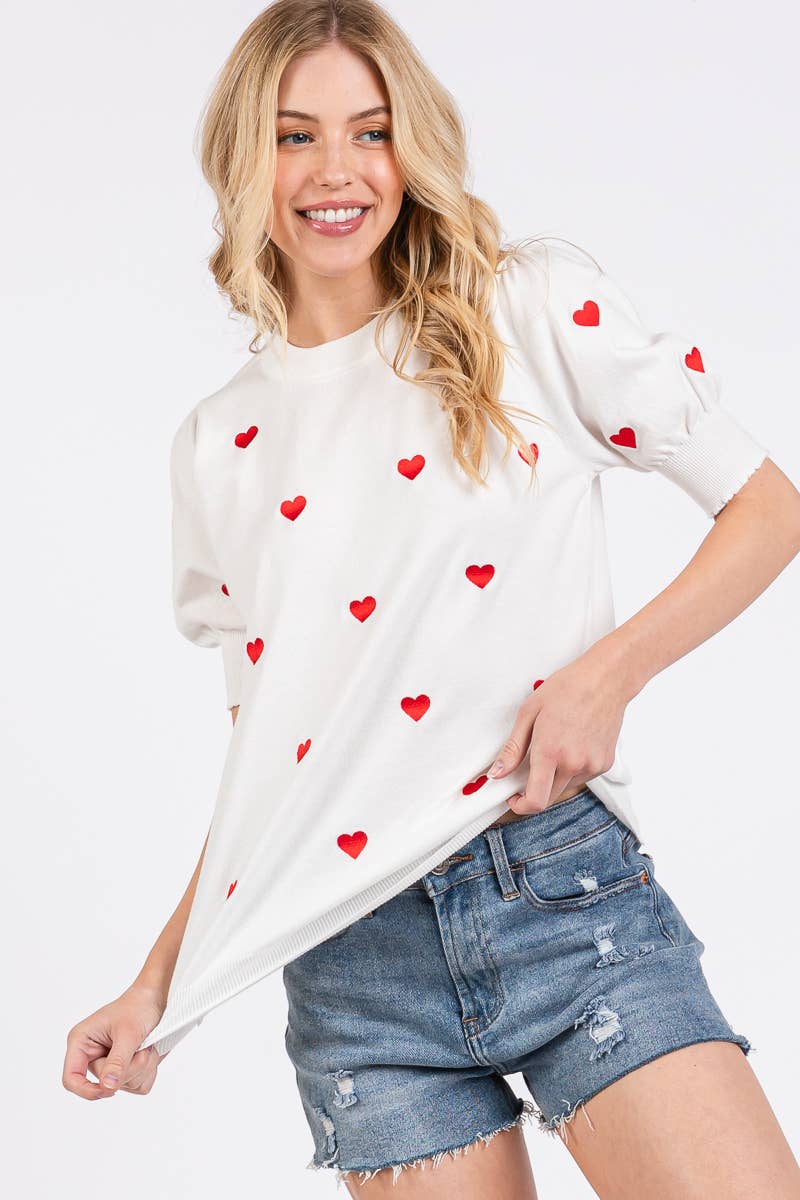 VALENTINES HEART SWEATER SHORT SLEEVE TOP