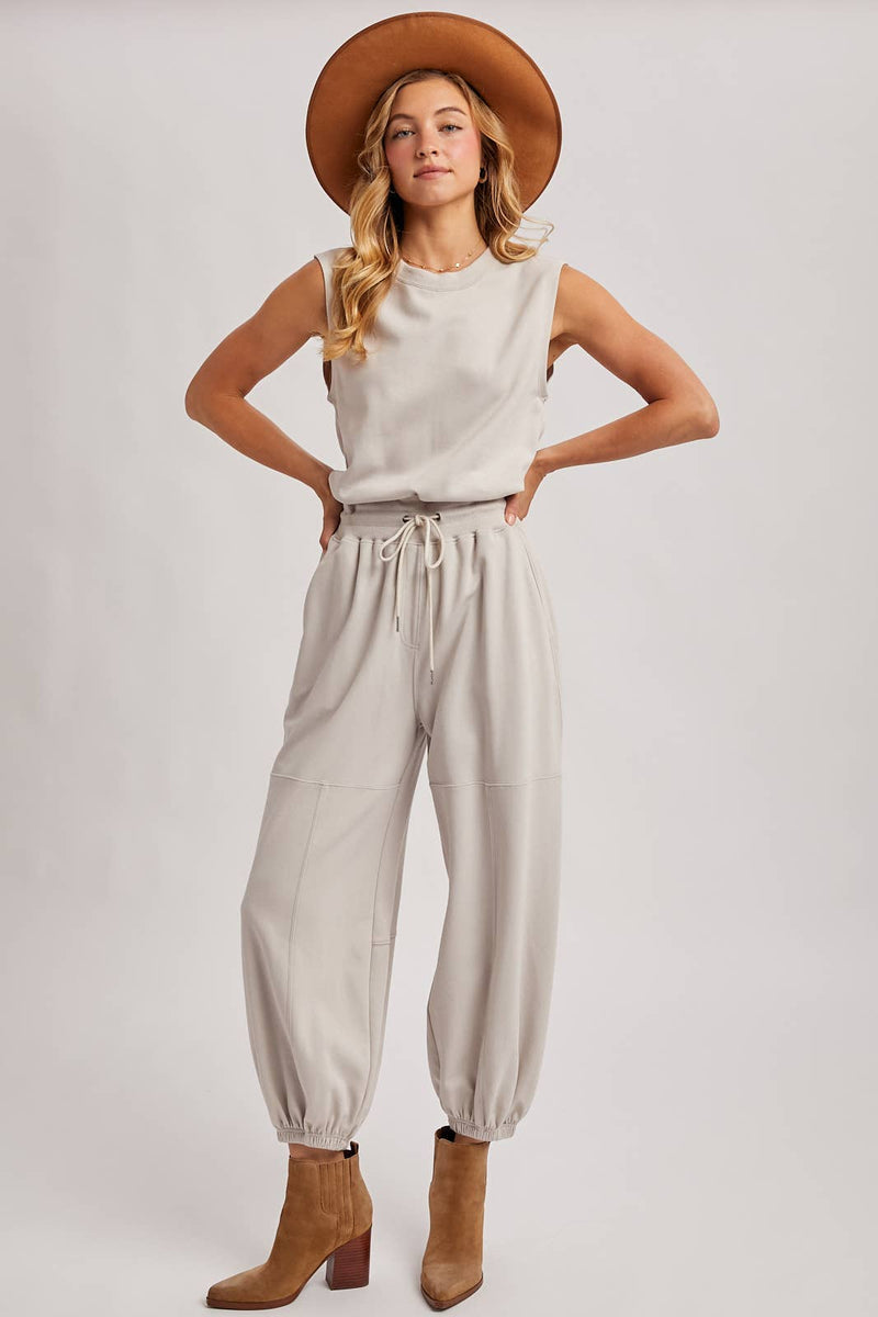 Drawstring Waist Sleeveless Active Jumpsuit