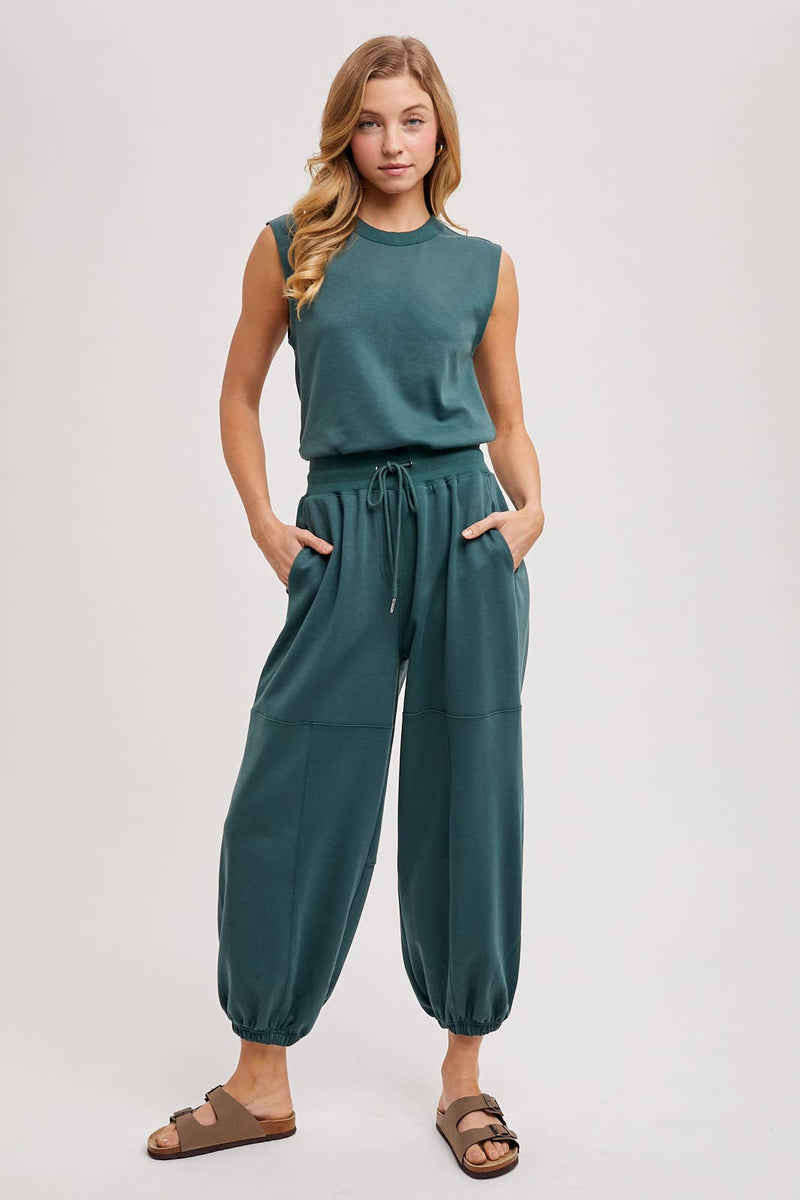 Drawstring Waist Sleeveless Active Jumpsuit