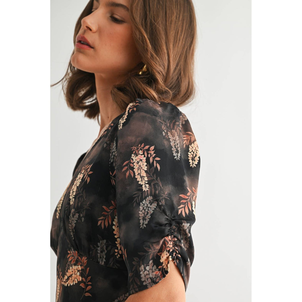 Leaf Print Satin Dress