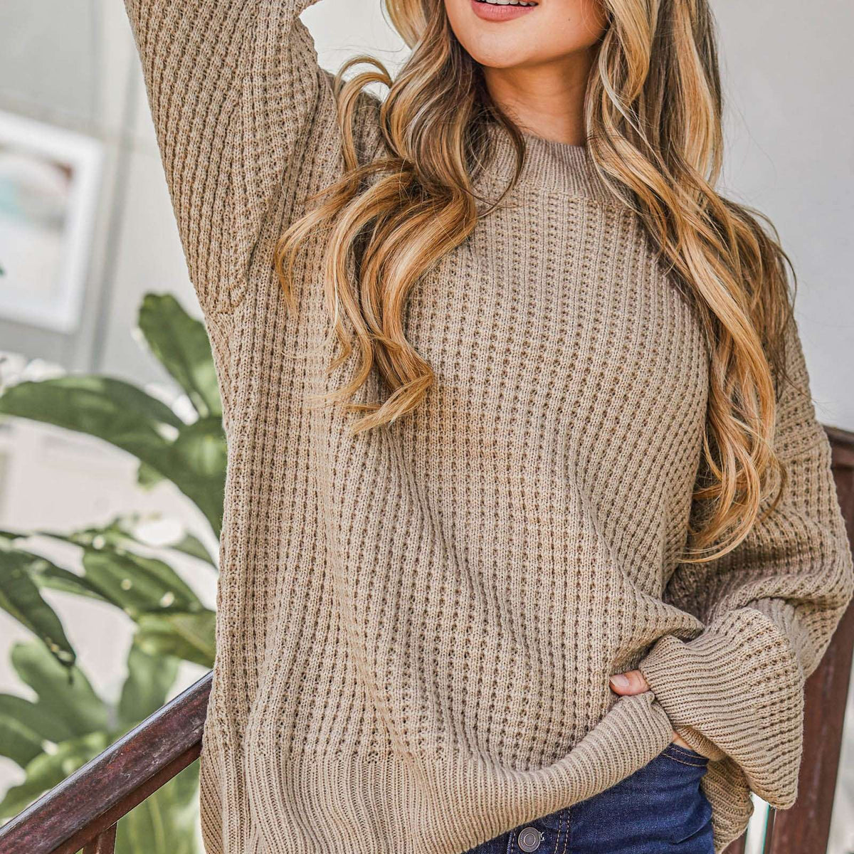 Cozy and Soft Waffle Basic Pullover Sweater