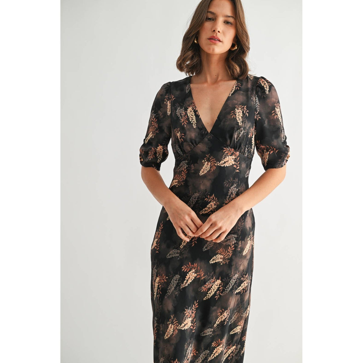 Leaf Print Satin Dress