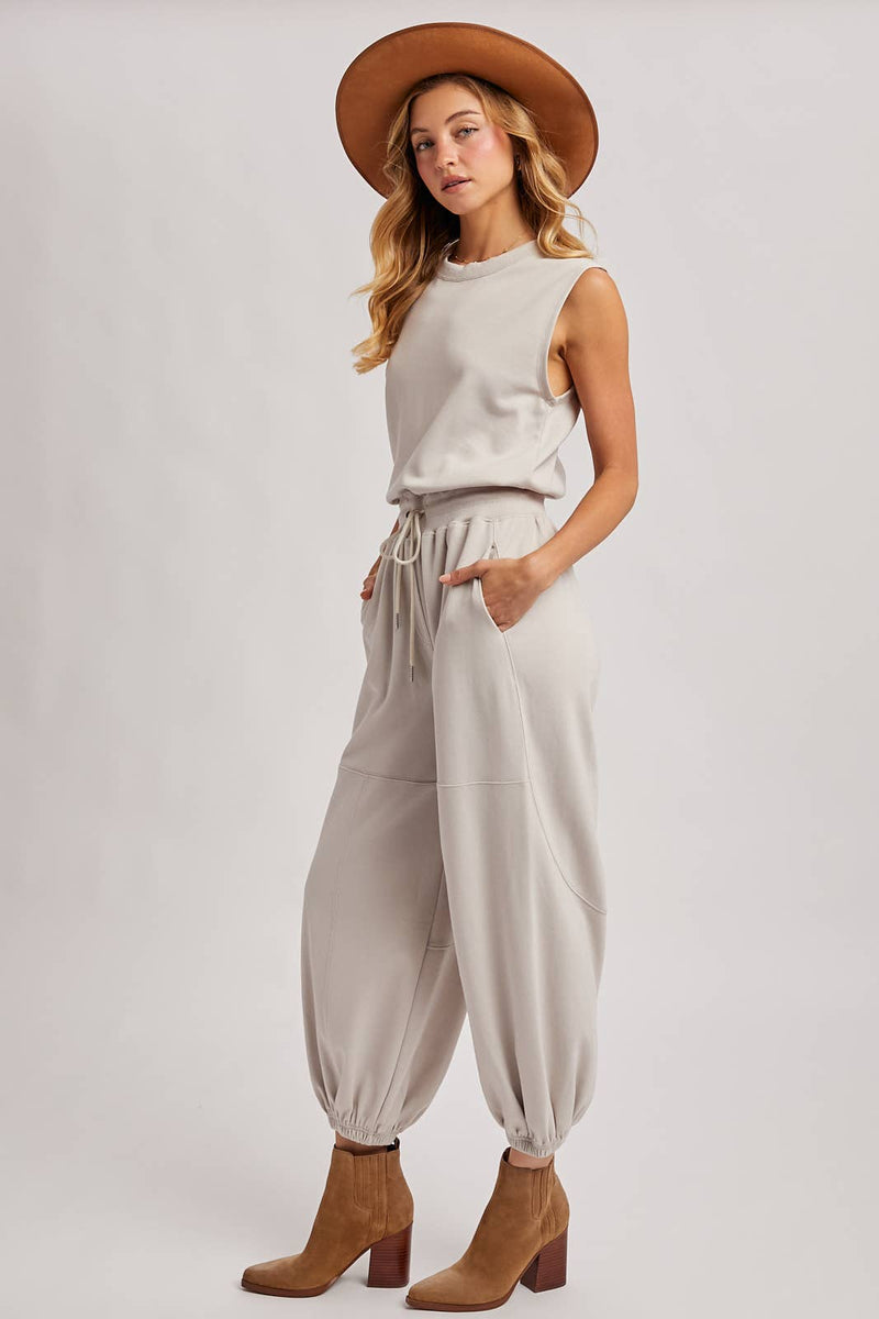 Drawstring Waist Sleeveless Active Jumpsuit