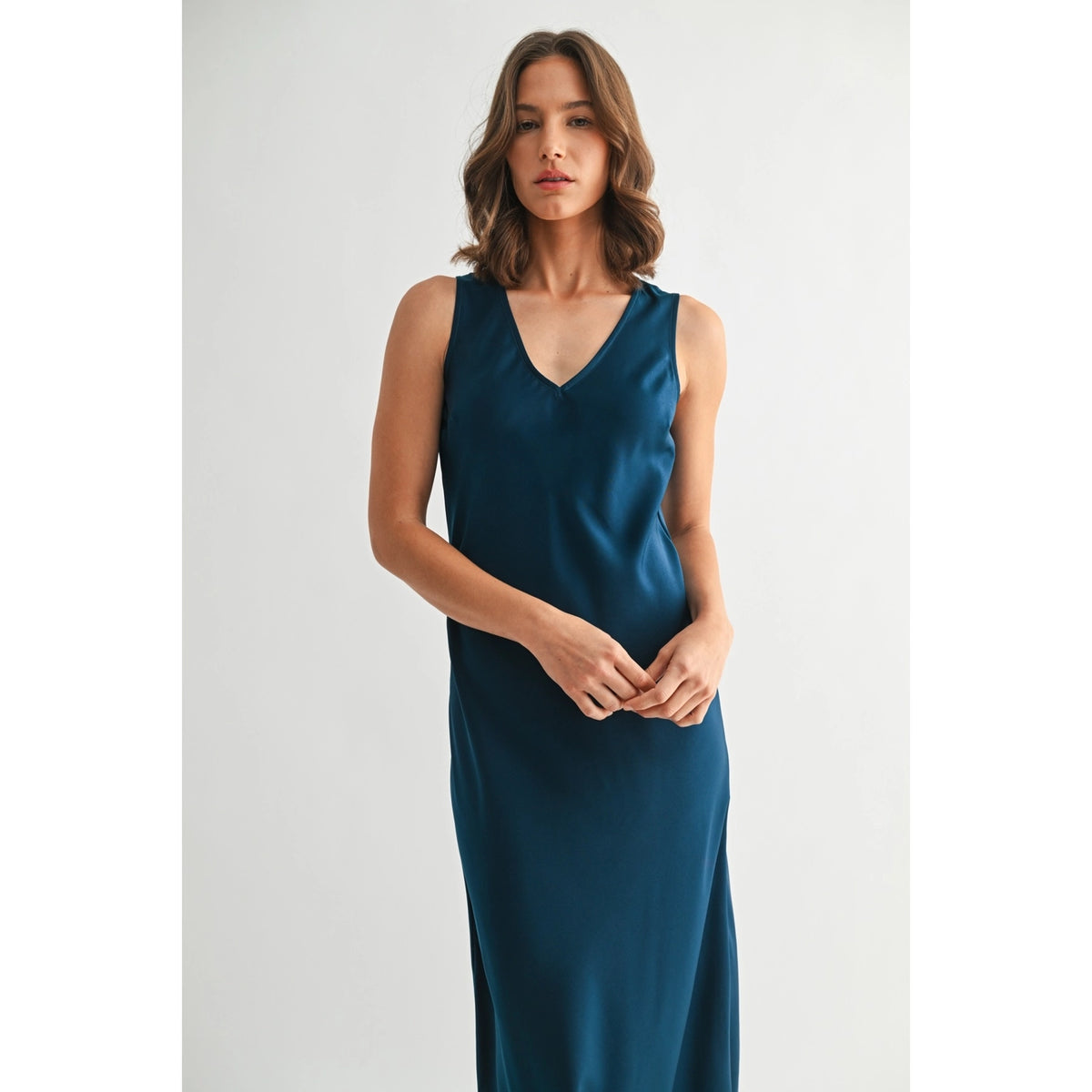 Satin V-Neck Maxi Dress