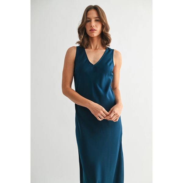 Satin V-Neck Maxi Dress