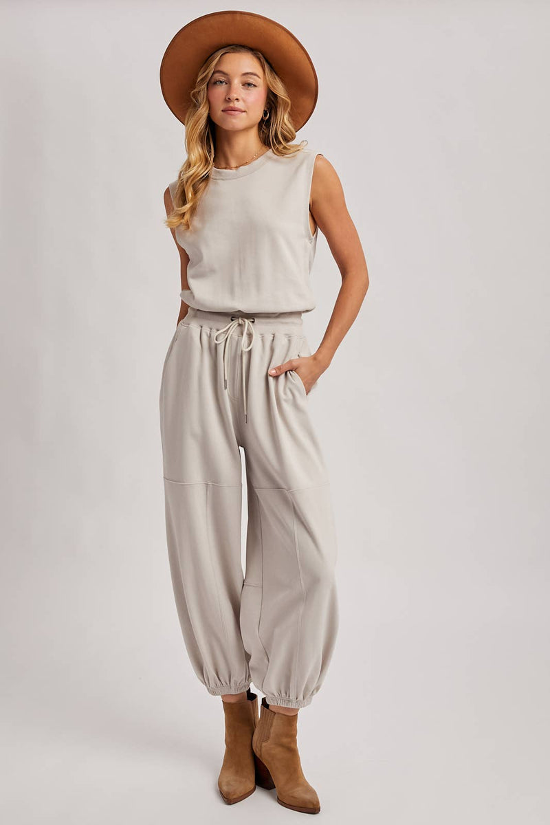 Drawstring Waist Sleeveless Active Jumpsuit
