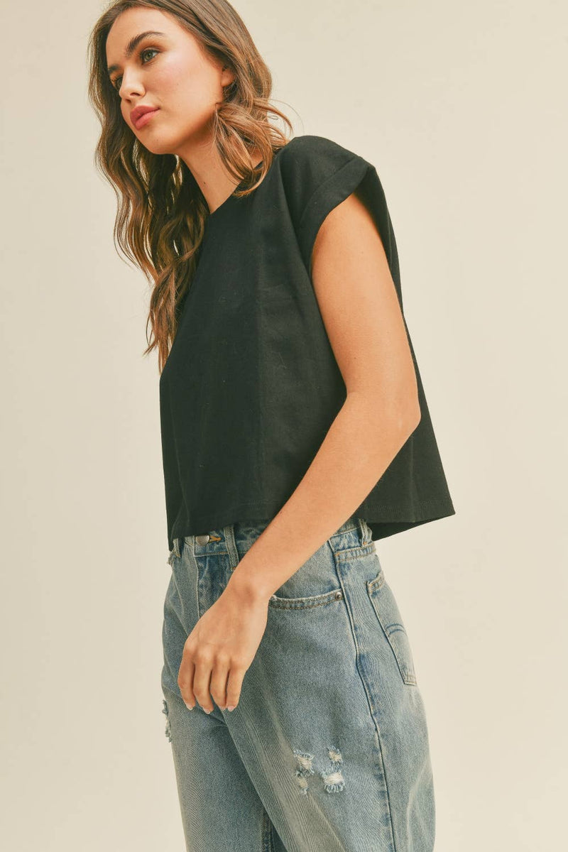 Round Neck Cuffed Sleeve