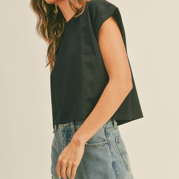 Round Neck Cuffed Sleeve