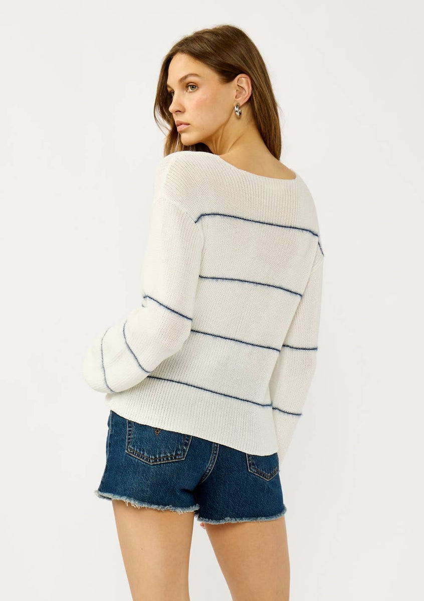V-Neck Fuzzy Stripe Sweater