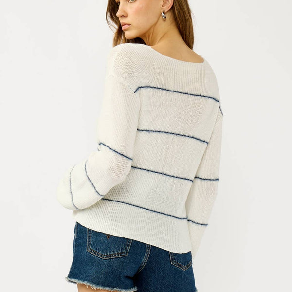 V-Neck Fuzzy Stripe Sweater