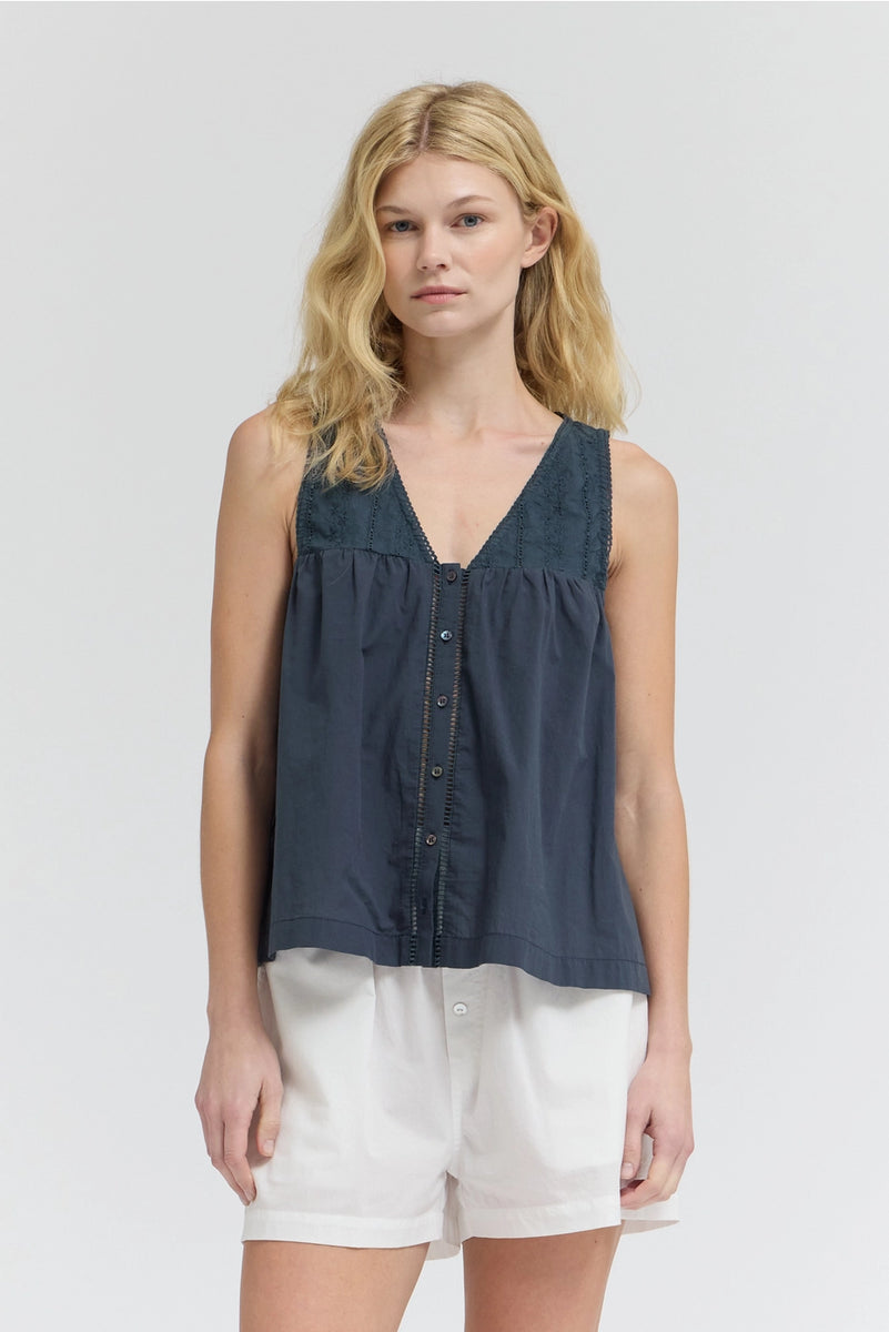 Cotton V-Neck Eyelet Tank