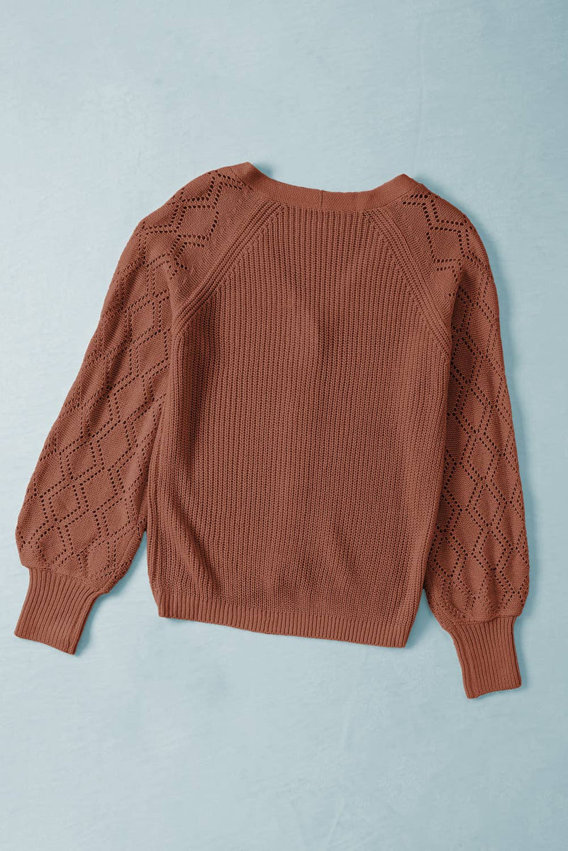 Bishop Sleeve Button V-Neck Cardigan Sweater