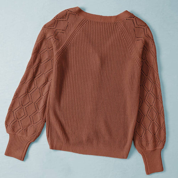 Bishop Sleeve Button V-Neck Cardigan Sweater